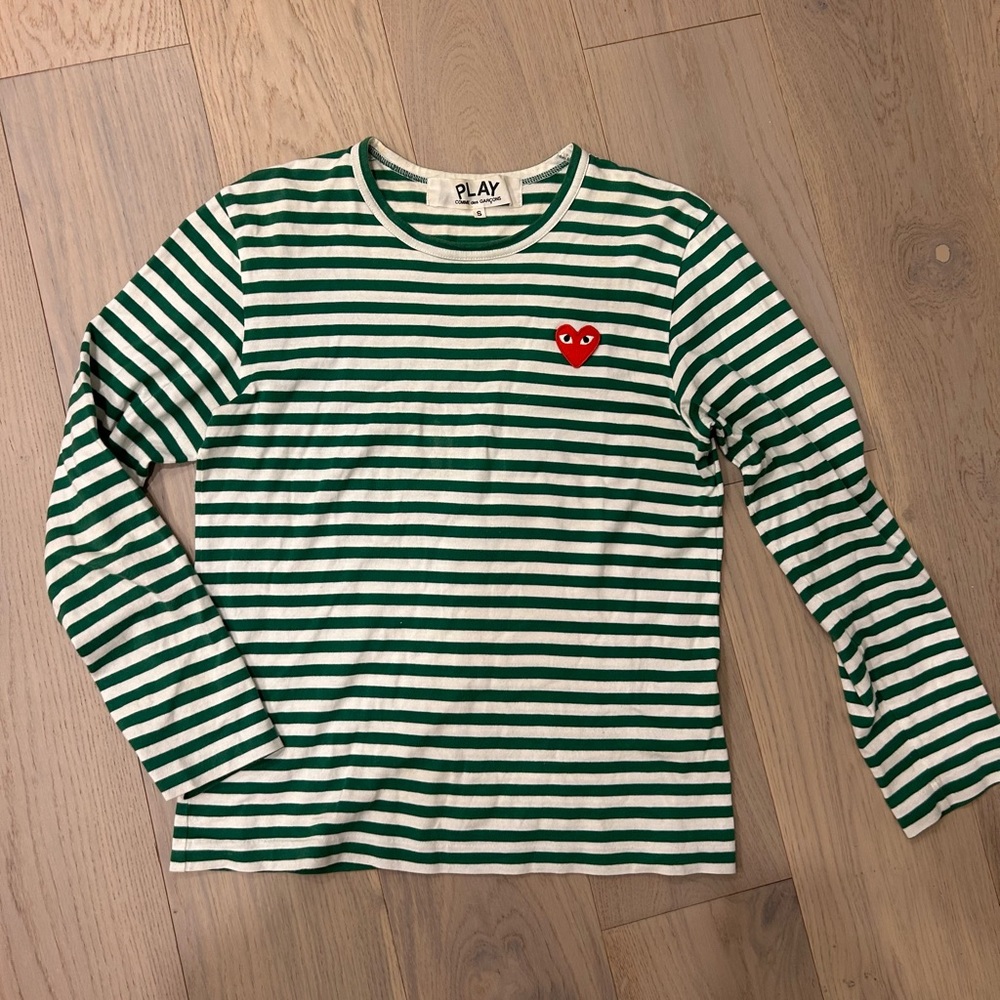 Comme des garçons PLAY men’s green and white striped long sleeve size S
